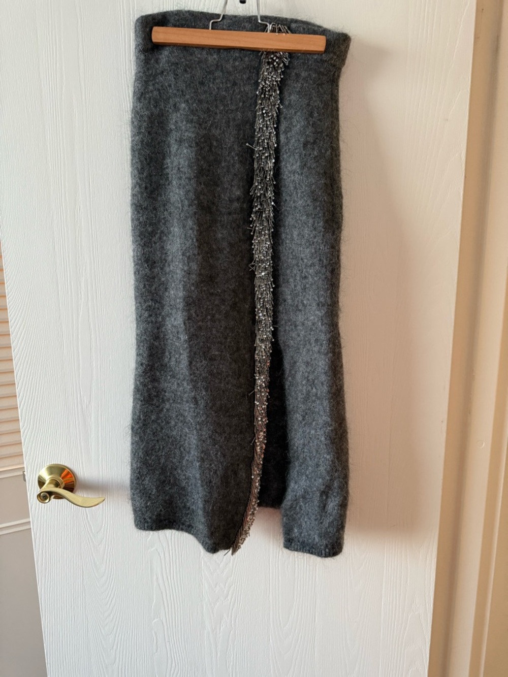 H&M Dark Gray Wool Blend Midi Skirt with Metallic Trim